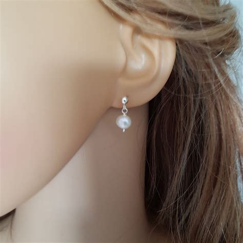 Baroque Pearl Drop Earrings Sterling Silver Stud Small Real Freshwater ...