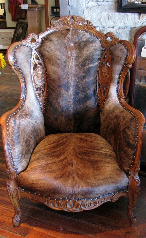 Hair-on-Hide wing back chair. Brindle cow hide. | Cowhide furniture ...