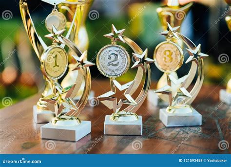 Golden, Silver and Bronze Trophy Awards in a Shape of a Star and Stock ...