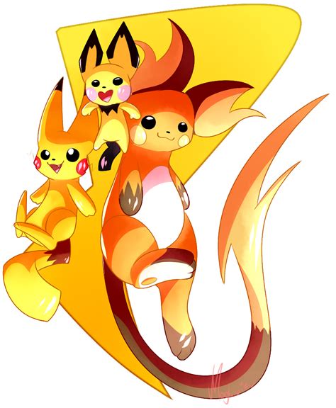 Pichu, Pikachu, Raichu (#172, #25, #26) by Mogwaifu on DeviantArt