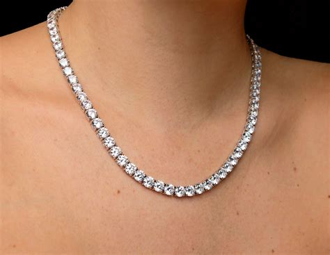 Tennis Necklace 6mm 55.00-99.00TCW Round Created Diamond 925 Solid Sterling Silver, for women ...