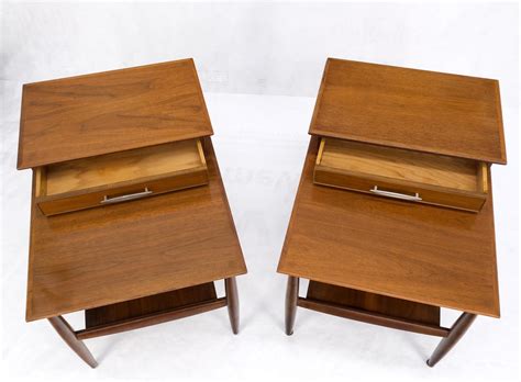 Pair Walnut American Mid-Century Modern One Drawer Step End Tables ...