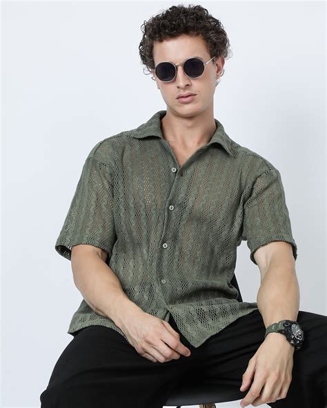 Buy Men's Olive Green Oversized Crochet Shirt Online at Bewakoof
