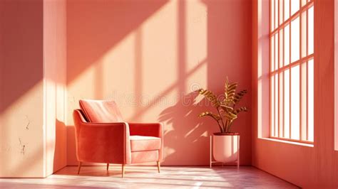 Aesthetic Minimalist Room Interior with a Cozy Armchair. Peach Fuzz ...