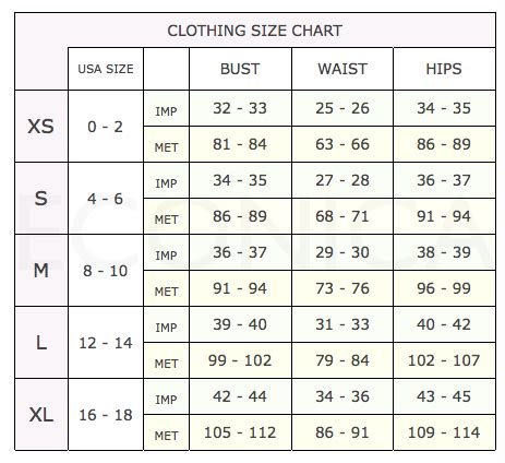 Clothing Size Chart | Canadian Women's Clothes Measuring Guide – econica