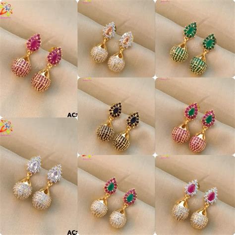 Beautiful one gram gold earrings with multi color CZs. 04 February 2019 Gold Jewelry Simple ...