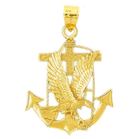 14K Gold Eagle and Anchor Pendant