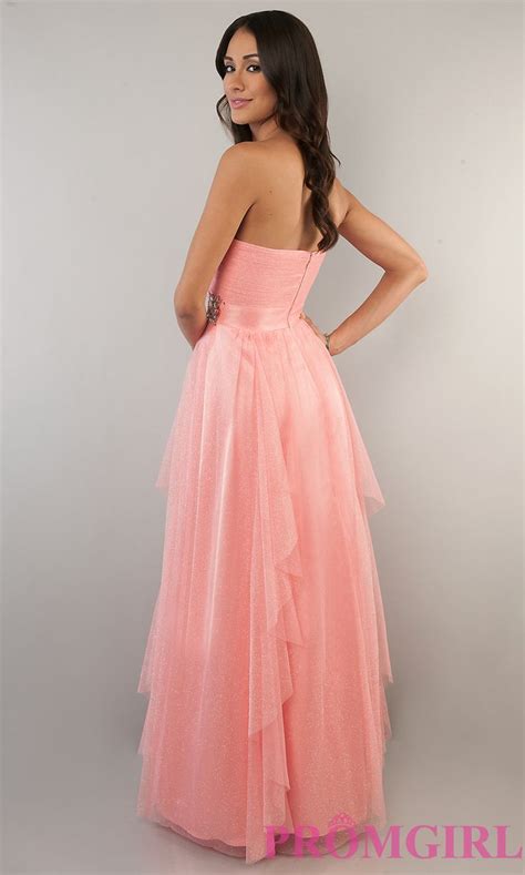 Coral Pink Prom Gown, Strapless Pink Dresses Bee Darlin-PromGirl ...