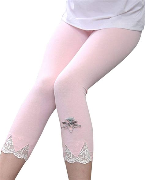 Girl's Capri Leggings Soft Cotton Breathable with Lace Trim Pant for 6 ...