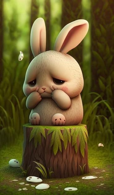 Premium AI Image | Sad bunny on a stump with a sad face