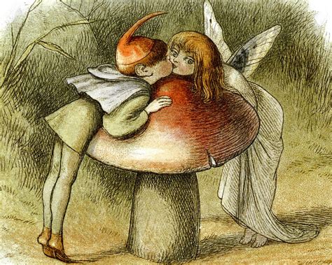 Elf and Fairy Kissing on a Mushroom Art Print Fairy Tale - Etsy