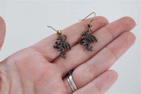 Dragon Earrings | Brass Dragon Charm Earrings | Fantasy Jewelry – Enchanted Leaves