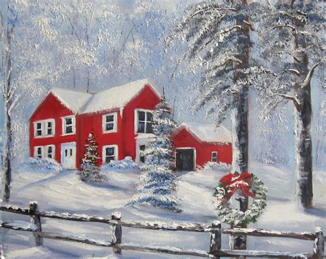 Download Tree Snow Fence House Winter Artistic Painting Wallpaper