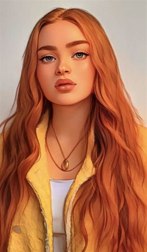 a digital painting of a woman with long red hair wearing a yellow jacket and necklace