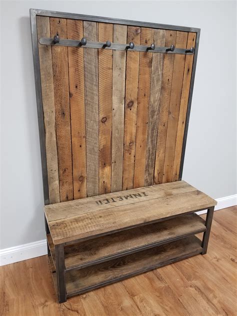 48 Reclaimed Barnwood Hall Tree, Entry Shoe Bench, Entryway Storage ...