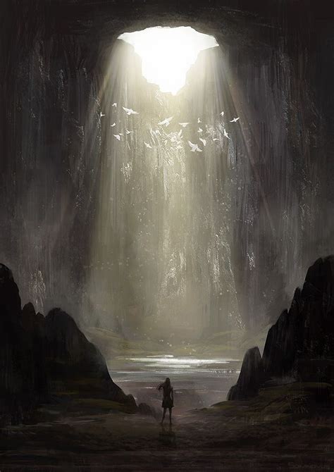 Somnovus | Hidden Cave | Adventurer, explorer | Light from above | Fantasy art places and ...