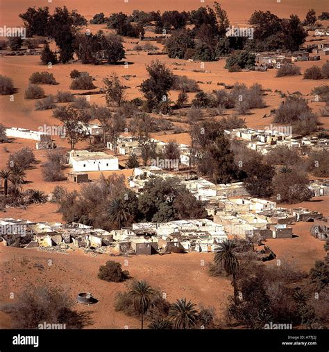 High angle view of village, Libyan Desert, Fezzan, Libya Stock Photo ...