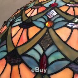 Vintage Tiffany Style Peacock Feather Design Large Stained Glass Lamp Shade Only