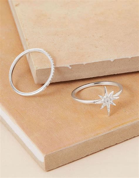 Sterling Silver Sparkle Star Ring Set of Two White | Sterling Silver ...