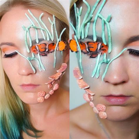 Coral reef inspired makeup 3d look with clownfish. #makeup #coralreef | Makeup, Makeup ...
