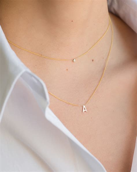 14k Gold Initial Necklace - Etsy