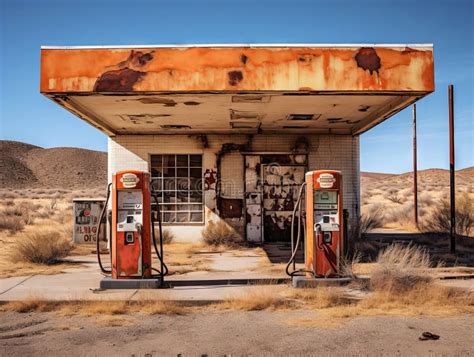 Abandoned Gas Station in Desert Landscape Stock Illustration ...