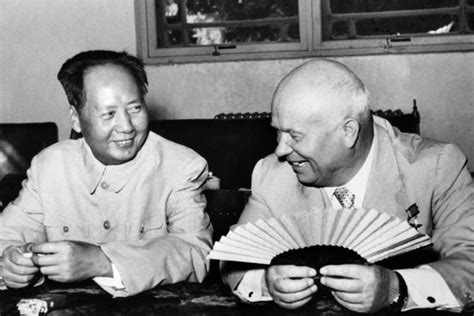 Mao Zedong hosts Nikita Khrushchev in Beijing, China in 1958 to discuss ...