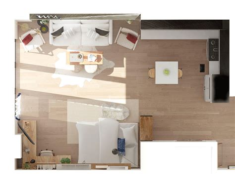 Best Studio Apartment Layout Ideas: 2 Ways to Arrange a Square Studio | Studio apartment layout ...