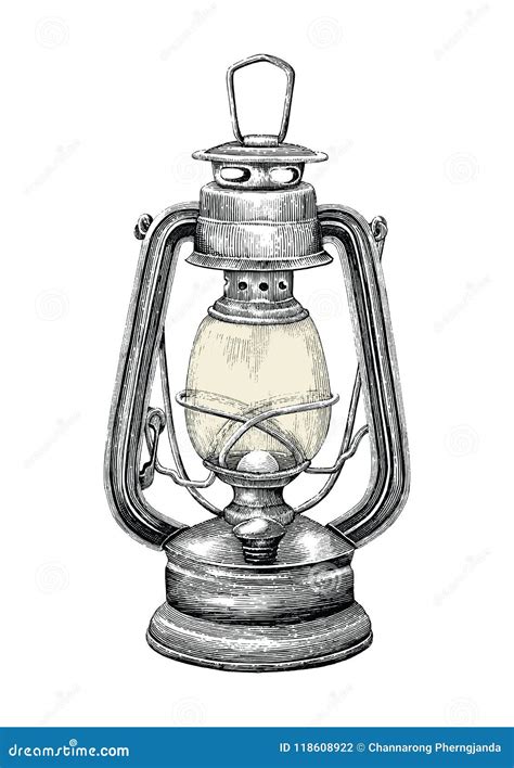 Vintage Lantern Hand Drawing Engraving Style Isolate on White Ba Stock ...