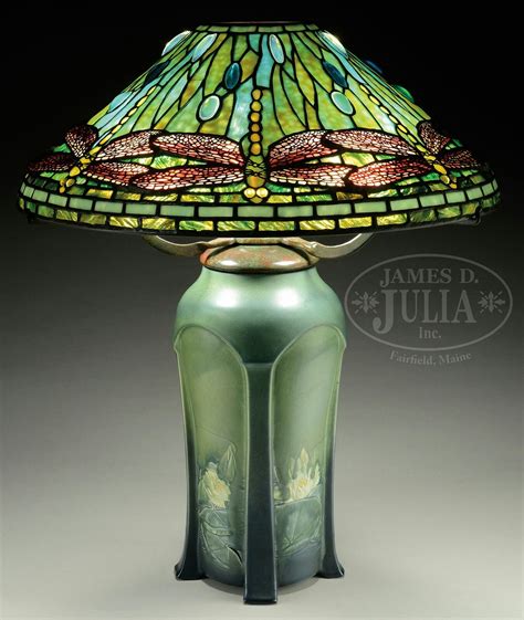 TIFFANY STUDIOS DRAGONFLY TABLE LAMP. Tiffany Studios table lamp has dragonfly cone shaped shade ...