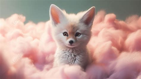 Cute Little Fox Resting On A Dreamy Pink Cloud Background For Seo, The ...