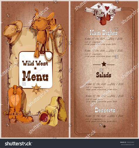 Wild West Restaurant Menu Template With Cowboy Elements Vector Illustration - 194323493 ...