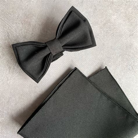 Black bow tie and pocket square set Groomsmen bowties for men | Etsy