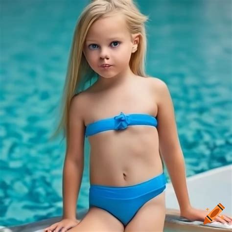 Cute child in swimwear with blond hair and blue eyes on Craiyon