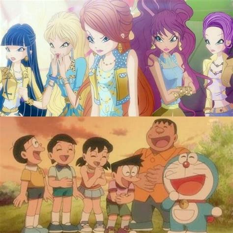 Winx Club Musa and Stella and Bloom and Layla and Tecna VS Nobita Shizuka Suneo Jaian Doraemon