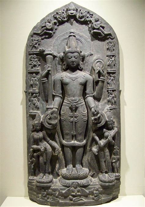 11th-century Vishnu sculpture at Brooklyn Museum. The edges show reliefs of Vishnu avatars ...