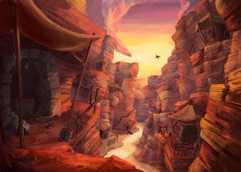 ArtStation - Sunset over a canyon