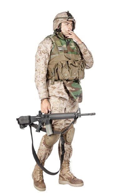 Premium Photo | Studio shoot of army, marine machine gunner in camouflage combat uniform and ...