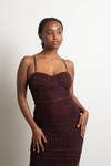 Sexy Brown Midi Dress - Ruched Glitter Dress - Slit Midi Dress