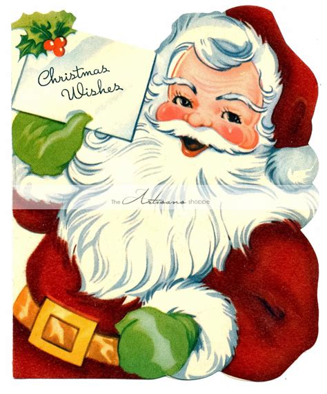 Printable Instant Download - Santa Claus Christmas Card Fuzzy Red Jolly Vintage Antique Art ...