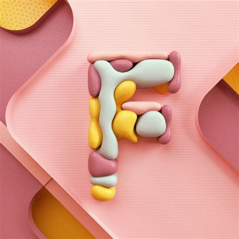 the letter f is made up of candy and pastel colors on a pink background
