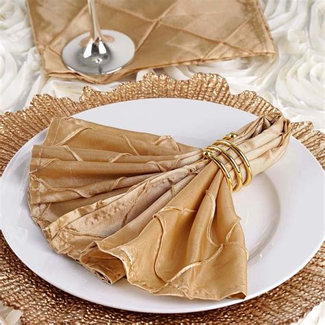 Buy Pack of 5 | 17''x17'' Champagne Pintuck Napkins - Pack of 5 Napkins at Tablecloth Factory