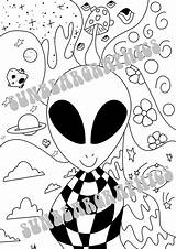 Trippy Alien coloring Page Instant Download  Etsy sketch template