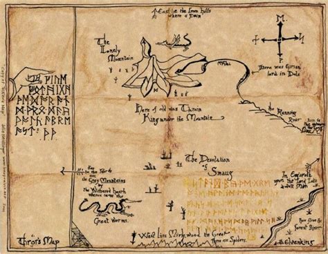 Map of the Lonely Mountain and secret door into Erebor | The hobbit map, The hobbit, Tolkien