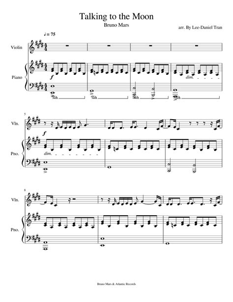 Talking to the Moon by Bruno Mars sheet music for Violin, Piano download free in PDF or MIDI