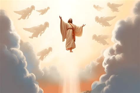 Premium Photo | A painting of jesus in the clouds with the words jesus on it