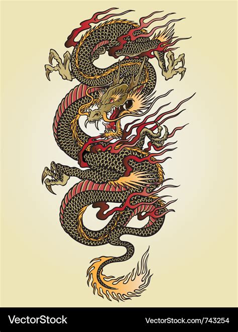 Full color asian dragon tattoo Royalty Free Vector Image