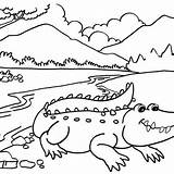 Crocodile Cartoon With River Scenery Coloring Page  Mitraland sketch template