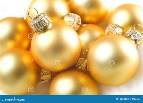 Gold Christmas baubles stock image. Image of overhead - 16560521