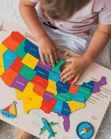 United States map puzzle, Toddler gift, Learning puzzle, Wooden map ...